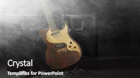  Presentation with music microphone radio mic retro - Beautiful PPT theme featuring voice signal - big loudspeakers with electric guitar backdrop and a dark gray colored foreground