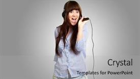  Presentation with brain waves mobile 2 headset - Amazing slide deck having voice signal - girl with headset singing backdrop and a  colored foreground