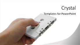  Presentation with cassette - Colorful presentation enhanced with voice signal - human hand holding an audio backdrop and a  colored foreground