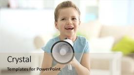  Presentation with cute - Slide deck having voice tone - cute little girl with megaphone background and a  colored foreground