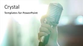  Presentation with music microphone radio mic retro - Audience pleasing slides consisting of voice tone - female hand holding retro microphone backdrop and a white colored foreground