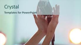  Presentation with hands holding - Theme enhanced with voice tone - female hands holding retro microphone background and a sky blue colored foreground