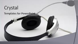  Presentation with microphone and synthesizer on concert - Colorful presentation design enhanced with voice tone - headphones with microphone backdrop and a light gray colored foreground