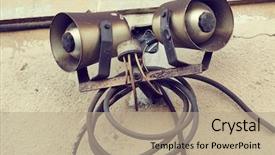  Presentation with railway tgv - Slides having voice tone - pair of old loudspeakers background and a  colored foreground