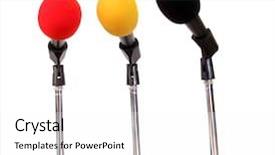  Presentation with microphones - PPT theme with voice tone - three microphones isolated on white background and a white colored foreground