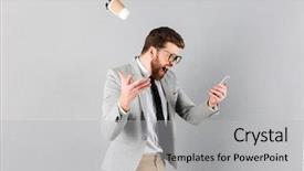  Presentation with cup coffee - Colorful presentation theme enhanced with voicemail - portrait of a mad businessman backdrop and a light gray colored foreground