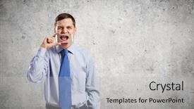  Presentation with mouth - Colorful PPT layouts enhanced with voicemail - young handsome businessman hiding mouth backdrop and a  colored foreground