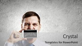  Presentation with mouth - Beautiful slides featuring voicemail - young handsome businessman hiding mouth backdrop and a  colored foreground