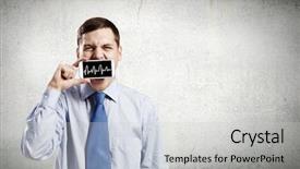  Presentation with mouth - PPT theme featuring voicemail - young handsome businessman hiding mouth background and a  colored foreground