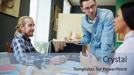  Presentation with new ideas - Slide set consisting of voicing new creative ideas background and a light blue colored foreground