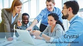  Presentation with data meeting - Audience pleasing slide set consisting of voicing their ideas at meeting backdrop and a light blue colored foreground