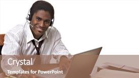  Presentation with voip - Presentation theme having voip - handsome african-american businessman working background and a coral colored foreground