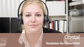  Presentation with voip - Cool new PPT theme with voip - woman wearing a head set backdrop and a  colored foreground