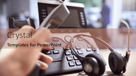  Presentation with help desk - PPT theme with voip-headset-headphones-and-dialing background and a coral colored foreground