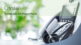  Presentation with help desk - Presentation design with voip-headset-headphones-telephone background and a mint green colored foreground