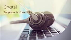  Presentation with help desk - PPT theme enhanced with voip-headset-on-laptop-computer background and a soft green colored foreground