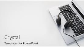  Presentation with help desk - PPT layouts having voip-headset-on-laptop-computer background and a white colored foreground