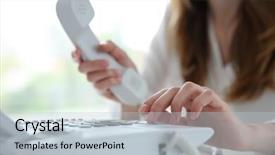  Presentation with telephone poles - PPT theme with voip telecommunication - businesswoman with office ip telephone background and a  colored foreground