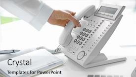  Presentation with telephone poles - PPT theme with voip telecommunication - businesswoman with office ip telephone background and a  colored foreground