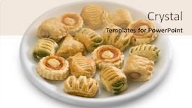  Presentation with appetizers - Slide set having vol-au vent pizzette appetizers background and a yellow colored foreground