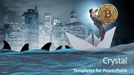  Presentation with rowing - PPT layouts consisting of money bitcoin paper dollars virtual - businessman rowing on dollar boat background and a ocean colored foreground