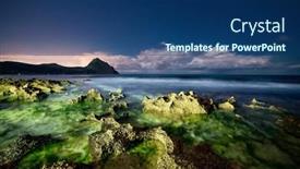  Presentation with starry night - Slide set consisting of volcanic-coast-is-illuminated background and a ocean colored foreground