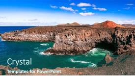  Presentation with caves - Slide set enhanced with volcanic-lanzarote-island-scenery-view background and a ocean colored foreground
