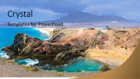  Presentation with island - Amazing PPT theme having tropical volcano - unique volcanic island lanzarote backdrop and a light blue colored foreground