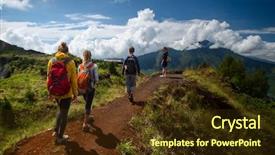  Presentation with group of people silhouettes walking - Cool new presentation theme with volcano of batur bali indonesia backdrop and a tawny brown colored foreground