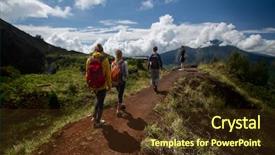  Presentation with group of people silhouettes walking - Presentation design enhanced with volcano of batur bali indonesia background and a tawny brown colored foreground