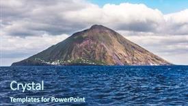  Presentation with three for one - Theme with volcano seen from the boat background and a ocean colored foreground