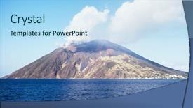  Presentation with three for one - Presentation theme having volcano seen from the boat background and a light blue colored foreground