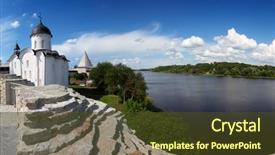  Presentation with people at church - Slide deck enhanced with volkhov river leningrad region russia background and a tawny brown colored foreground