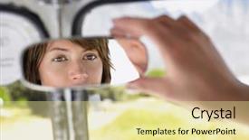  Presentation with rear view mirror - Amazing slides having volkswagen - closeup of young woman adjusting backdrop and a blonde colored foreground