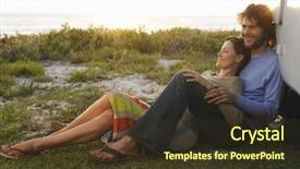  Presentation with campervan - Presentation theme with volkswagen - full length of young couple background and a tawny brown colored foreground