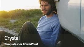  Presentation with campervan - Amazing theme having volkswagen - handsome young man on beach backdrop and a dark gray colored foreground