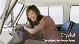  Presentation with driver - Amazing PPT theme having volkswagen - portrait of beautiful young woman backdrop and a tawny brown colored foreground