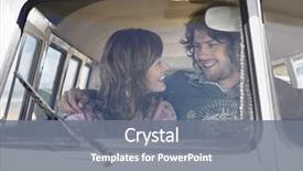  Presentation with campervan - PPT theme featuring volkswagen - smiling young couple looking background and a gray colored foreground