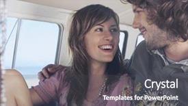  Presentation with campervan - Presentation theme featuring volkswagen - smiling young couple looking background and a dark gray colored foreground