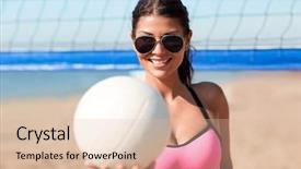  Presentation with volleyball net - Slides having volley - summer vacation sport and people background and a lemonade colored foreground