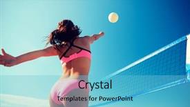  Presentation with volley - Beautiful slide deck featuring volley - summer vacation sport and people backdrop and a light blue colored foreground