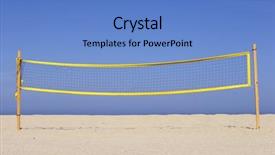  Presentation with volleyball net - PPT theme having beach volleyball net on sandy background and a teal colored foreground