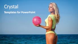  Presentation with beach volleyball - Presentation theme featuring game volley ball - beach woman in bikini holding background and a teal colored foreground