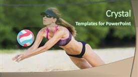  Presentation with volley - Theme featuring game volley ball - female beach volleyball athlete background and a tawny brown colored foreground