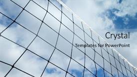  Presentation with volleyball net - Cool new PPT theme with grid volleyball against the cloudy backdrop and a light blue colored foreground