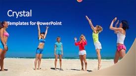  Presentation with beach volleyball - Slide set consisting of game volley ball - group of young joyful girls background and a navy blue colored foreground