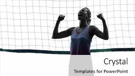  Presentation with volley - Amazing PPT theme having volley - one caucasian woman volleyball backdrop and a white colored foreground