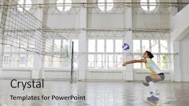  Presentation with volleyball net - Slide set consisting of volleyball game sport with group background and a light gray colored foreground