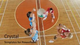  Presentation with volleyball net - Theme with volleyball game sport with group background and a coral colored foreground