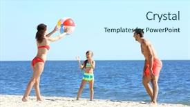  Presentation with beach ball - Cool new presentation theme with volleyball - family concept parents daughter playing backdrop and a cool aqua colored foreground